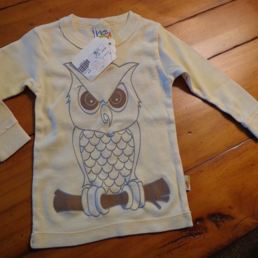 NWT Charlie Rocket Long Sleeve Tee 6-9M Owl Print 100% Cotton